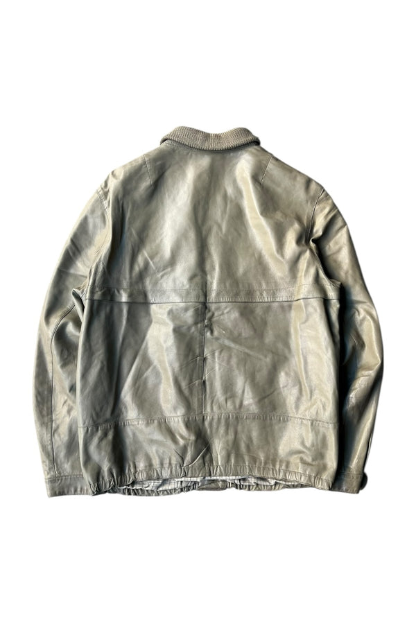 90'S SHAWL COLLAR LEATHER JACKET / GRAY [SIZE: L USED]