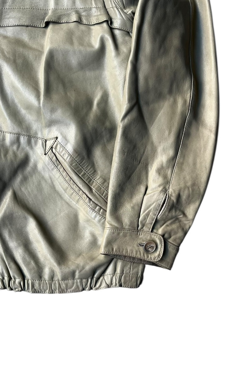90'S SHAWL COLLAR LEATHER JACKET / GRAY [SIZE: L USED]
