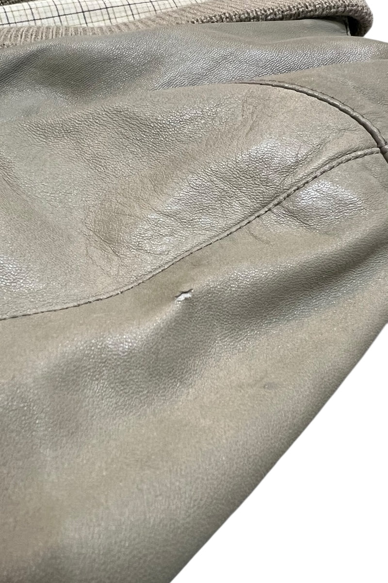 90'S SHAWL COLLAR LEATHER JACKET / GRAY [SIZE: L USED]