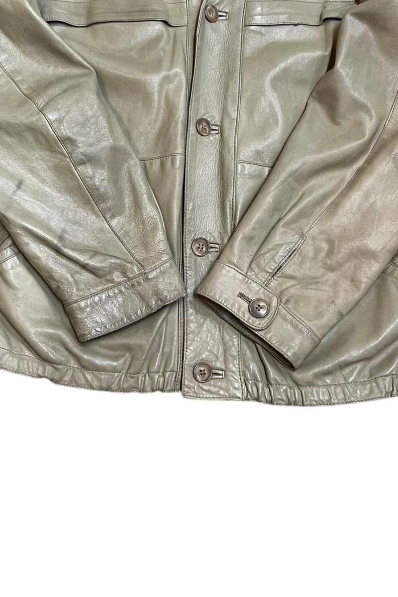 90'S SHAWL COLLAR LEATHER JACKET / GRAY [SIZE: L USED]