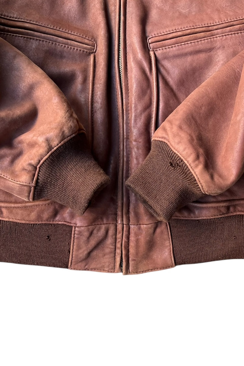 80'S NUBUCK LEATHER A-2 TYPE FLIGHT JACKET / BROWN [SIZE: 42 USED]