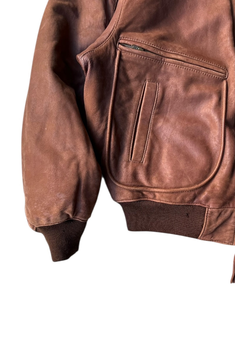 80'S NUBUCK LEATHER A-2 TYPE FLIGHT JACKET / BROWN [SIZE: 42 USED]