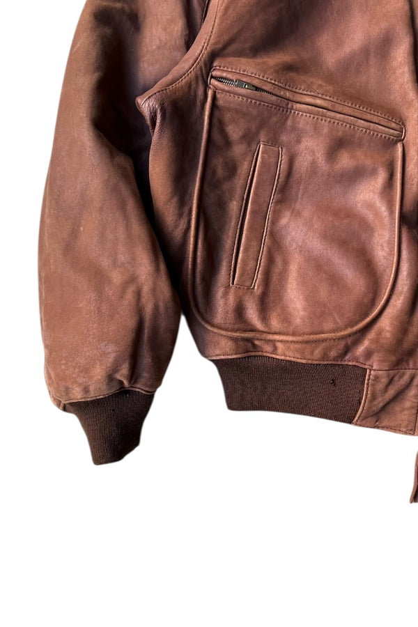 80'S NUBUCK LEATHER A-2 TYPE FLIGHT JACKET / BROWN [SIZE: 42 USED]