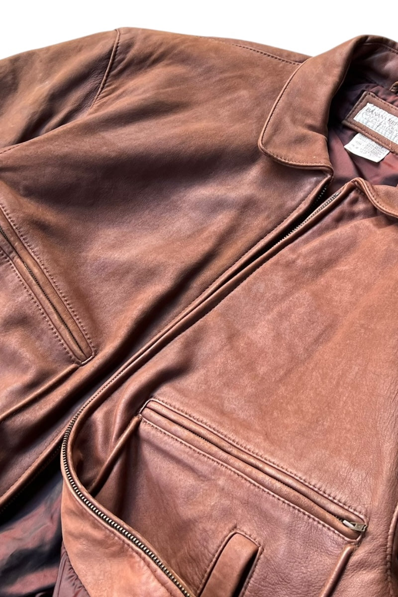 80'S NUBUCK LEATHER A-2 TYPE FLIGHT JACKET / BROWN [SIZE: 42 USED]