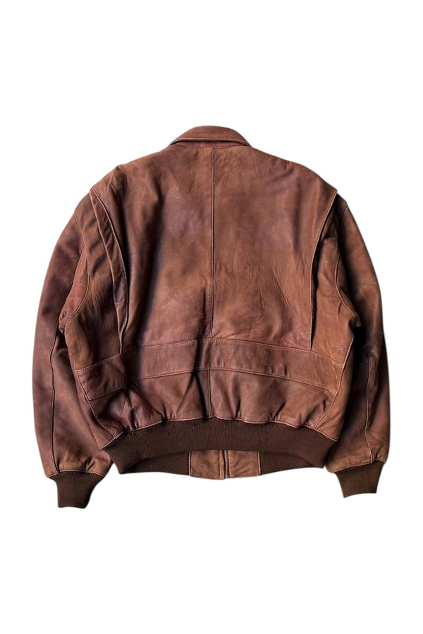 80'S NUBUCK LEATHER A-2 TYPE FLIGHT JACKET / BROWN [SIZE: 42 USED]