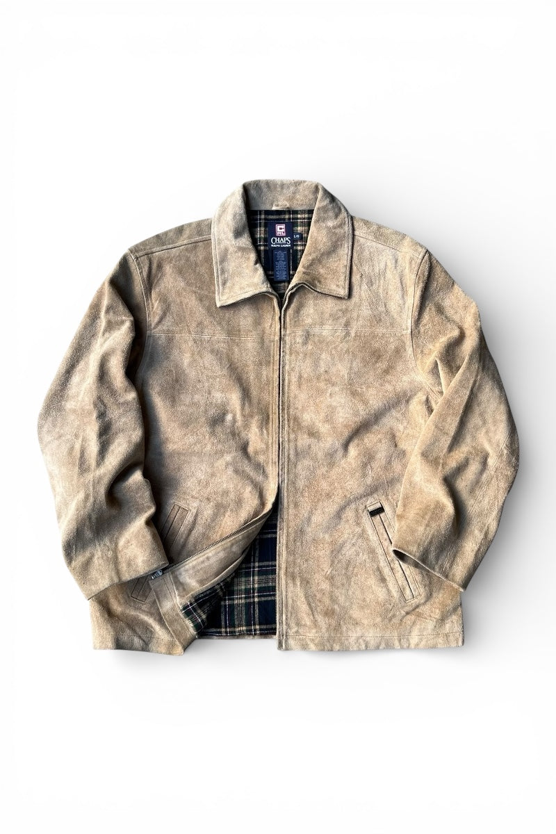 90'S SUEDE LEATHER JACKET / BEIGE [SIZE: L USED]