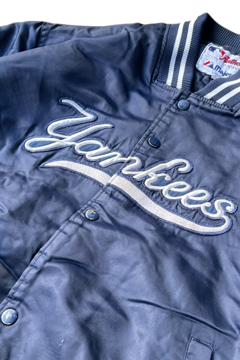90s-Early 2000s NY Yankees Nylon Stadium Jacket / Navy [SIZE: XL USED]