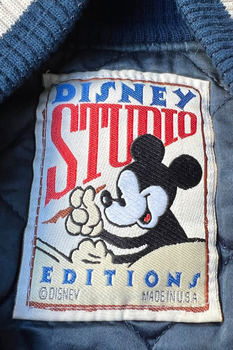 MADE IN USA 90'S MICKEY WOOL LEATHER STADIUM JACKET W/QUILTING LINER / NAVY [SIZE: S USED]
