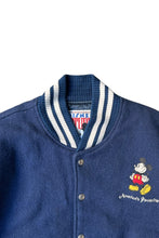 画像をギャラリービューアに読み込む, MADE IN USA 90'S MICKEY WOOL LEATHER STADIUM JACKET W/QUILTING LINER / NAVY [SIZE: S USED]
