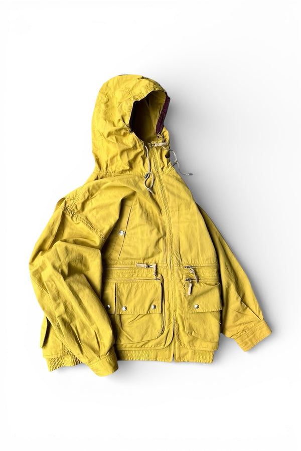 90'S NYLON HOODIE HUNTING JACKET / YELLOW [SIZE: L USED]
