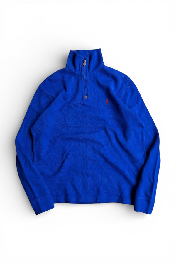 90'S HALF-ZIP COTTON KNIT SWEATER / BLUE [SIZE: M USED]