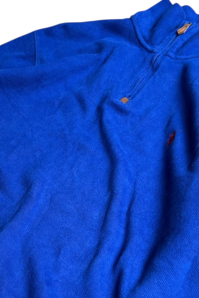 90'S HALF-ZIP COTTON KNIT SWEATER / BLUE [SIZE: M USED]