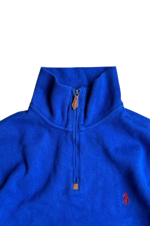 90'S HALF-ZIP COTTON KNIT SWEATER / BLUE [SIZE: M USED]