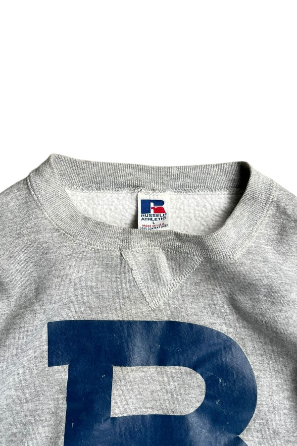 MADE IN USA 90'S "B" PRINT SWEATSHIRT / GRAY [SIZE: L USED]