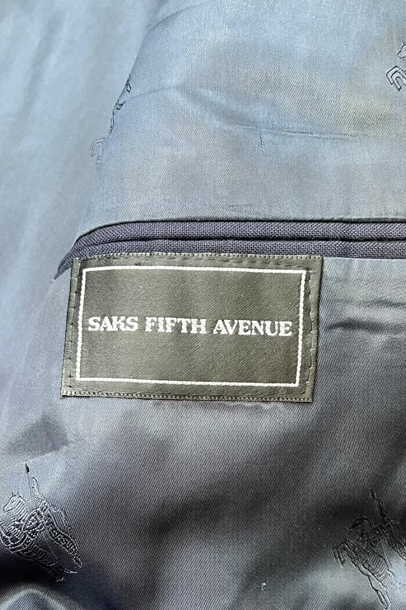 MADE IN USA 90'S SAKS FIFTH AVENUE DOUBLE TAILORED JACKET / NAVY [SIZE: M USED]
