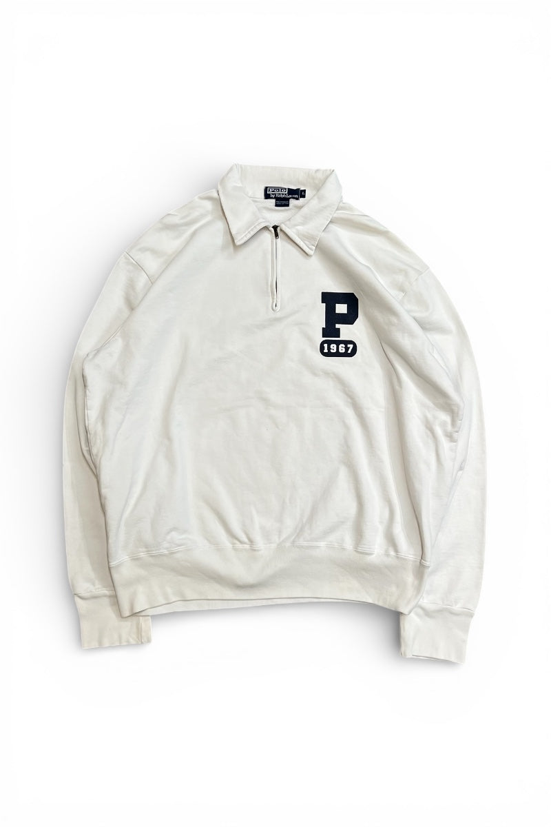 90'S P LOGO HALF-ZIP L/S POLO SHIRT / WHITE [SIZE: L USED]