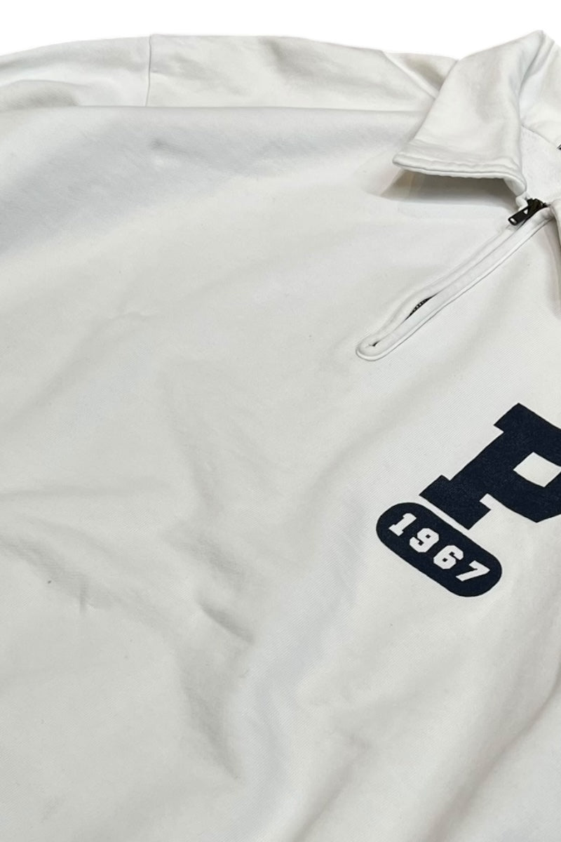 90'S P LOGO HALF-ZIP L/S POLO SHIRT / WHITE [SIZE: L USED]
