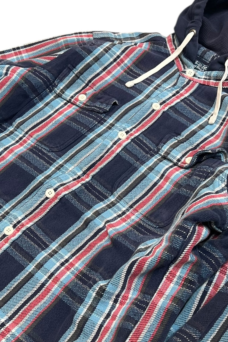 90s L/S CHECK HOODIE SWEAT SHIRT / CHECK [SIZE: L USED]