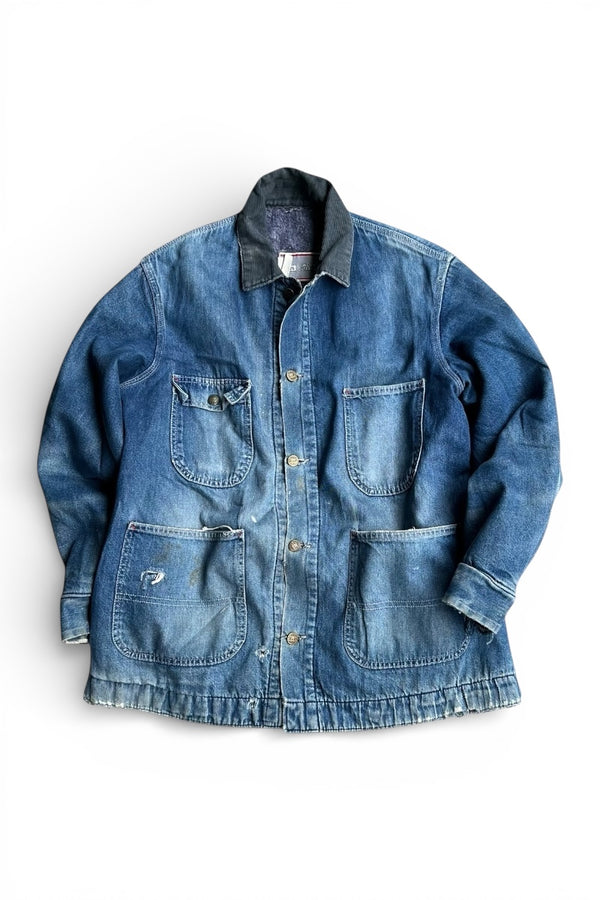 MADE IN USA 70-80'S COVERALL JACKET W/BLANKET LINER / INDIGO [SIZE: L USED]
