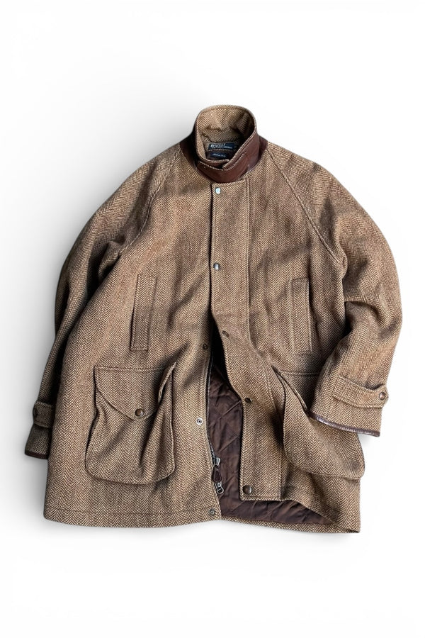 MADE IN ITALY 90'S WOOL ALPACA HERRINGBONE HUNTING COAT / BROWN [SIZE: L USED]