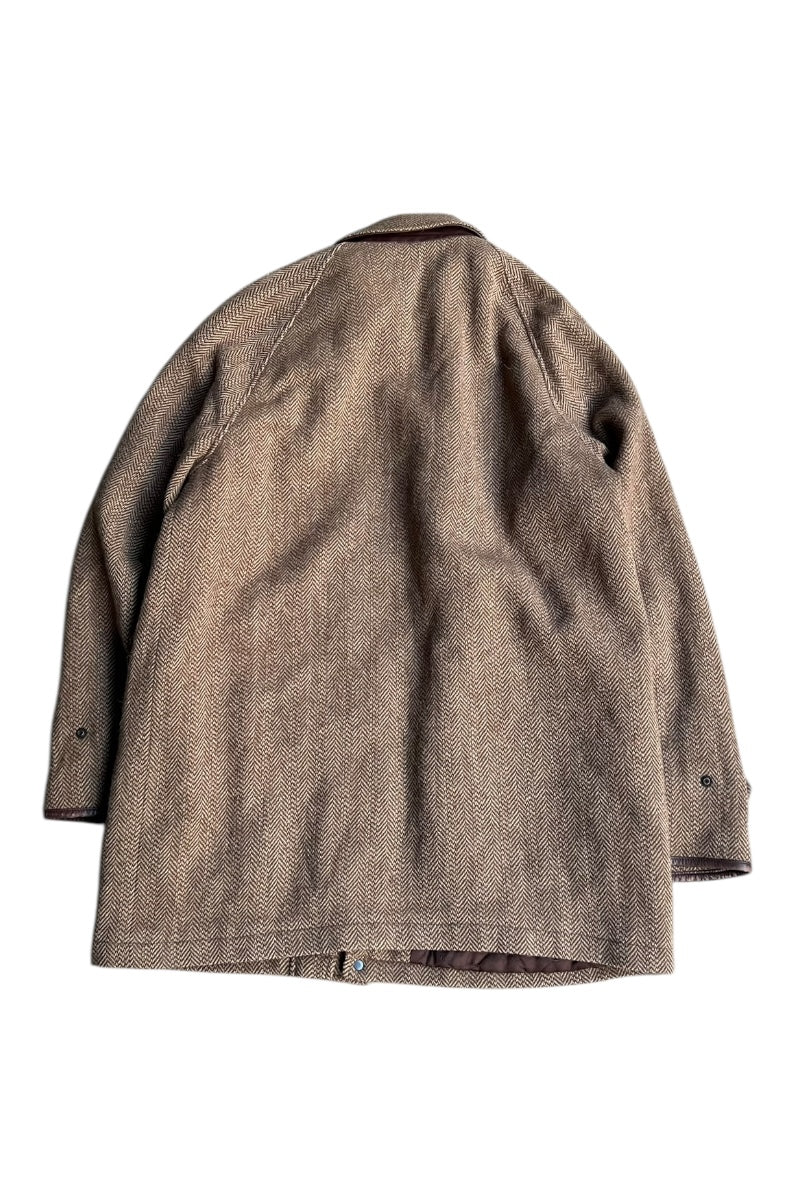 MADE IN ITALY 90'S WOOL ALPACA HERRINGBONE HUNTING COAT / BROWN [SIZE: L USED]