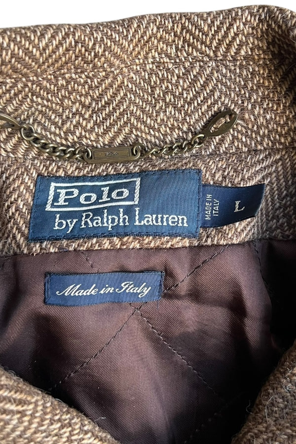 MADE IN ITALY 90'S WOOL ALPACA HERRINGBONE HUNTING COAT / BROWN [SIZE: L USED]