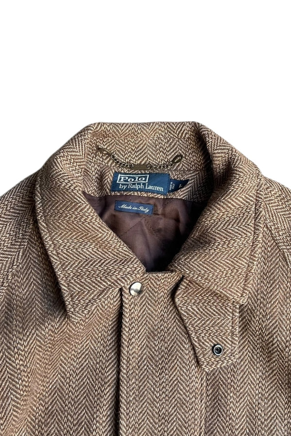 MADE IN ITALY 90'S WOOL ALPACA HERRINGBONE HUNTING COAT / BROWN [SIZE: L USED]