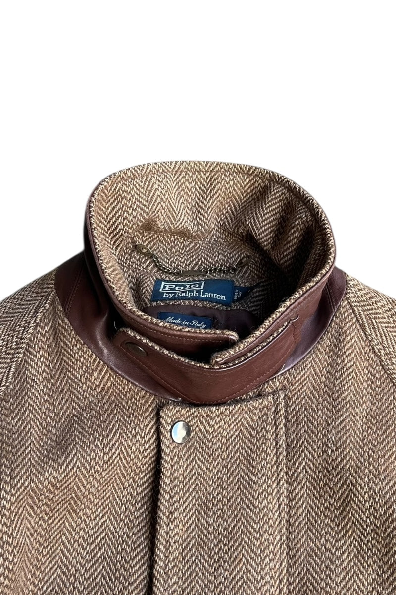 MADE IN ITALY 90'S WOOL ALPACA HERRINGBONE HUNTING COAT / BROWN [SIZE: L USED]