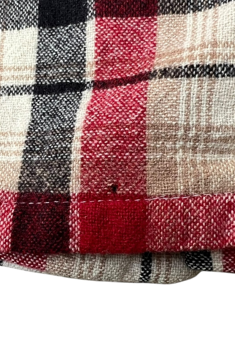 MADE IN USA 70-80'S L/S CHECK WOOL OPEN COLLAR SHIRT / CHECK [SIZE: L USED]