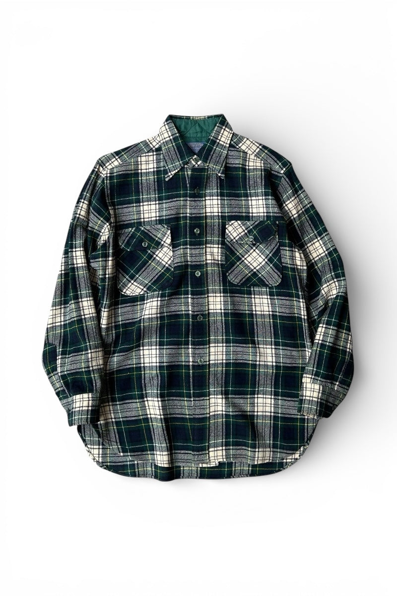 MADE IN USA 70-80'S L/S WOOL CHECK SHIRT / GREEN [SIZE: M USED]