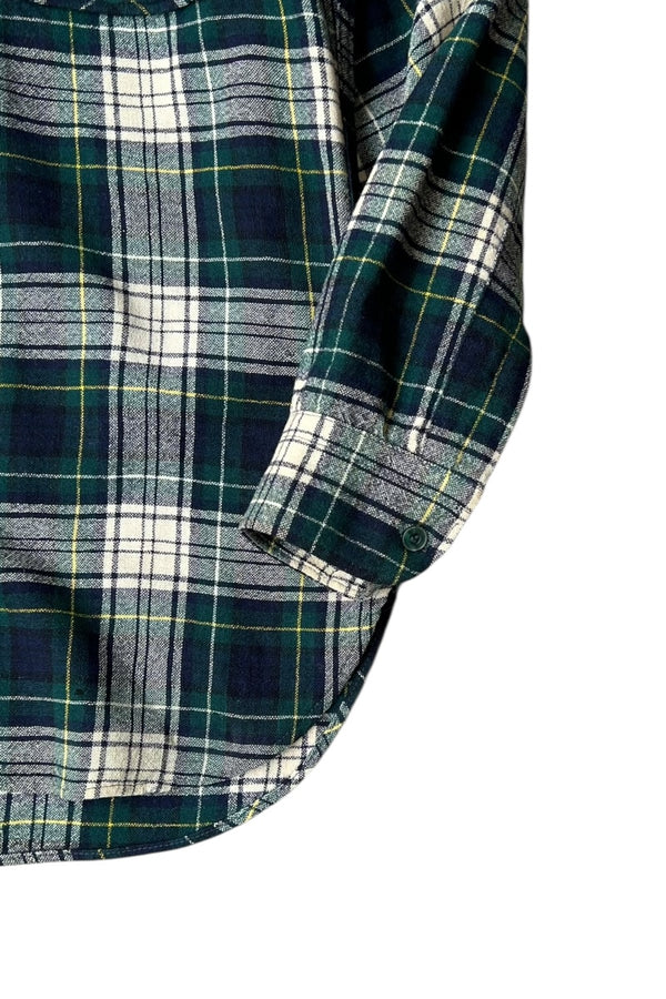 MADE IN USA 70-80'S L/S WOOL CHECK SHIRT / GREEN [SIZE: M USED]