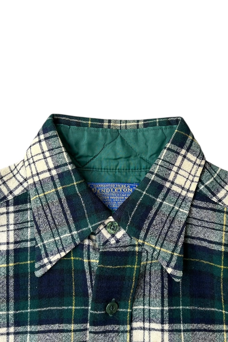 MADE IN USA 70-80'S L/S WOOL CHECK SHIRT / GREEN [SIZE: M USED]
