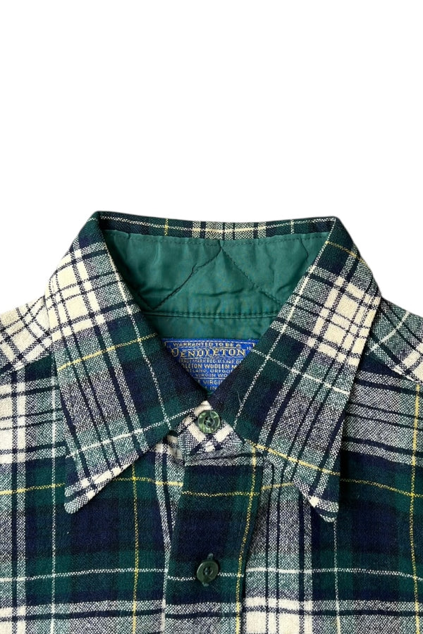 MADE IN USA 70-80'S L/S WOOL CHECK SHIRT / GREEN [SIZE: M USED]