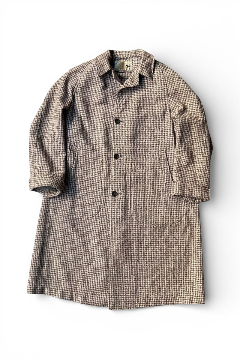 MADE IN USA 70-80'S WOOL CHECK COAT / BROWN [SIZE: M USED]