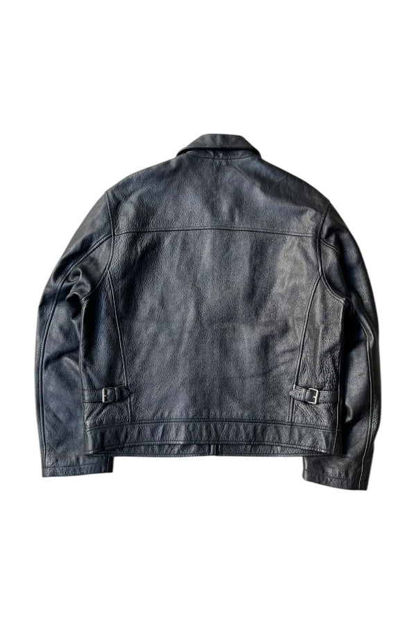 Y2K EARLY 00'S ZIP LEATHER JACKET / BLACK [SIZE: L USED]