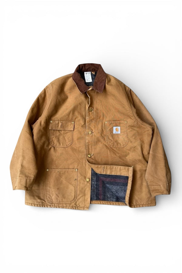 MADE IN USA 80s-90s DUCK MICHIGAN CHORE COAT USA ORIGINALS / BROWN [SIZE: 50 USED]