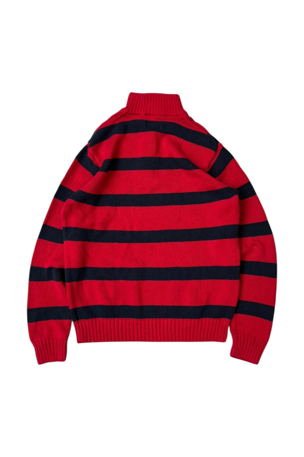 Y2K EARLY 00'S HALF-ZIP COTTON KNIT SWEATER / RED [SIZE: M USED]