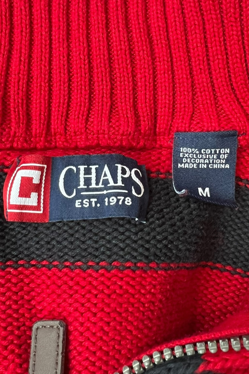 Y2K EARLY 00'S HALF-ZIP COTTON KNIT SWEATER / RED [SIZE: M USED]