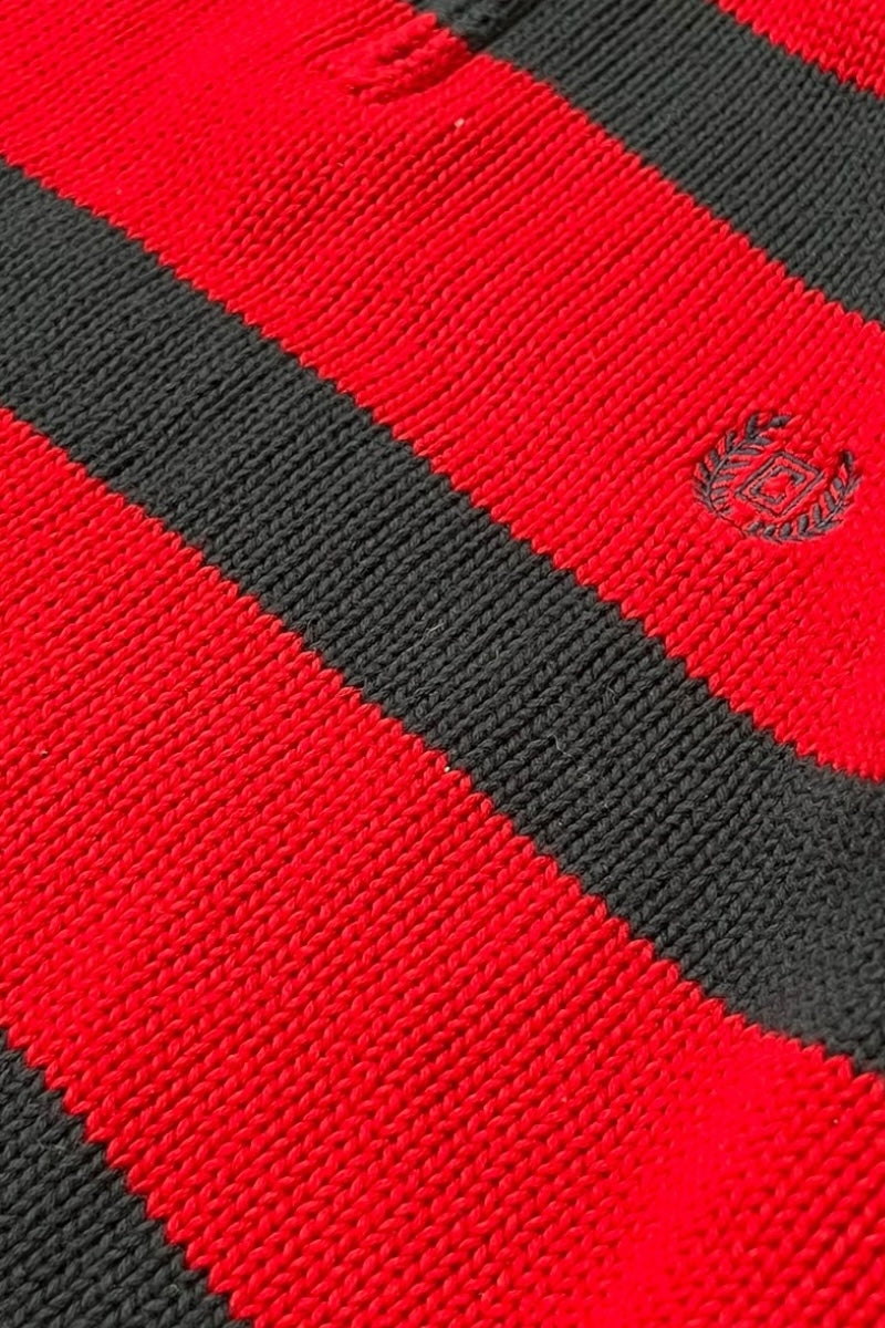 Y2K EARLY 00'S HALF-ZIP COTTON KNIT SWEATER / RED [SIZE: M USED]