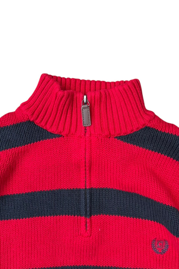 Y2K EARLY 00'S HALF-ZIP COTTON KNIT SWEATER / RED [SIZE: M USED]