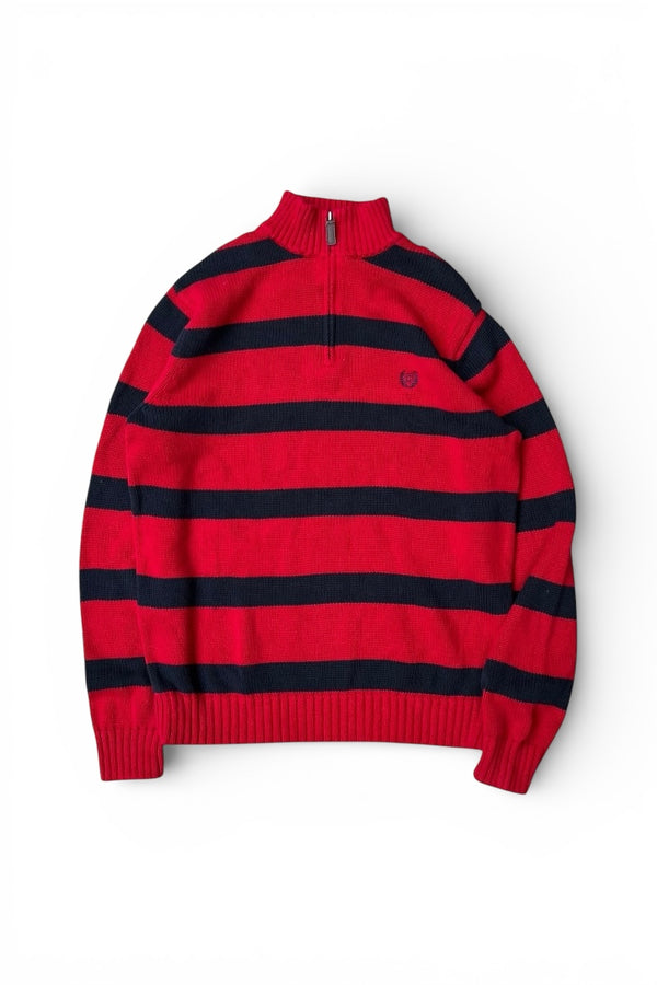 Y2K EARLY 00'S HALF-ZIP COTTON KNIT SWEATER / RED [SIZE: M USED]