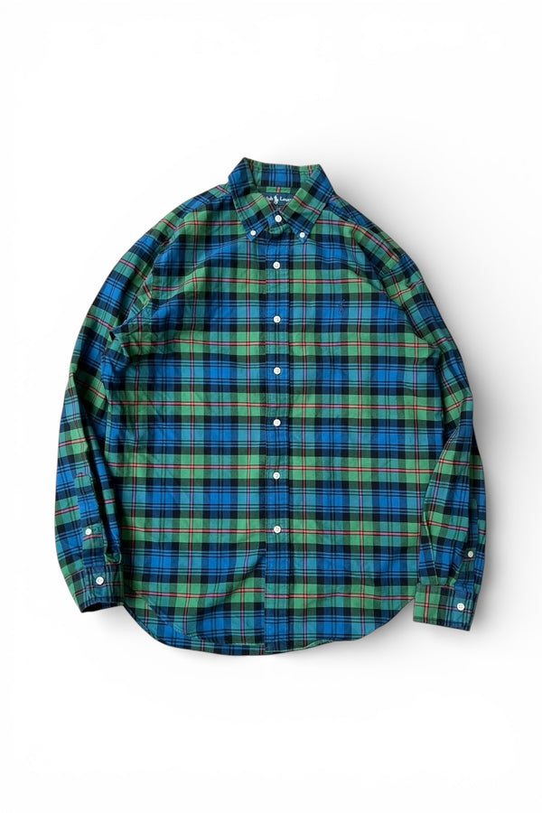 90'S L/S CHECK SHIRT / GREEN [SIZE: M USED]