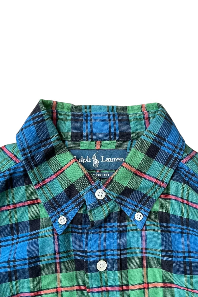 90'S L/S CHECK SHIRT / GREEN [SIZE: M USED]