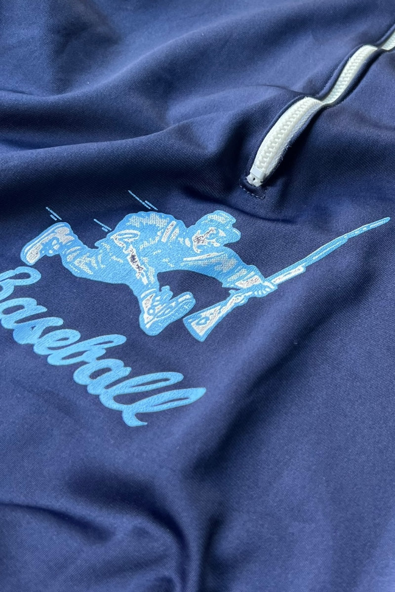 MADE IN USA 83-85'S BASEBALL HALF-ZIP TRACK JACKET / NAVY [SIZE: L USED]