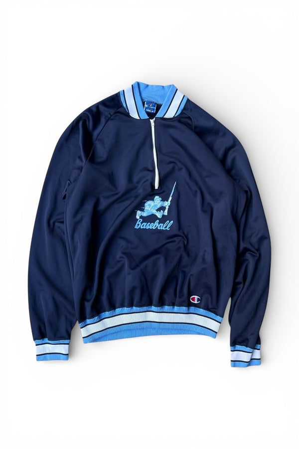 MADE IN USA 83-85'S BASEBALL HALF-ZIP TRACK JACKET / NAVY [SIZE: L USED]