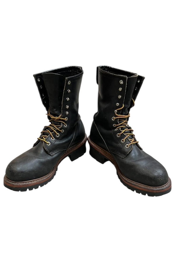 MADE IN USA 13'S 8INCH LOGGER LEATHER BOOTS STEEL TOE / BLACK [SIZE: US 8.0 (Approx. 26.0cm) USED]