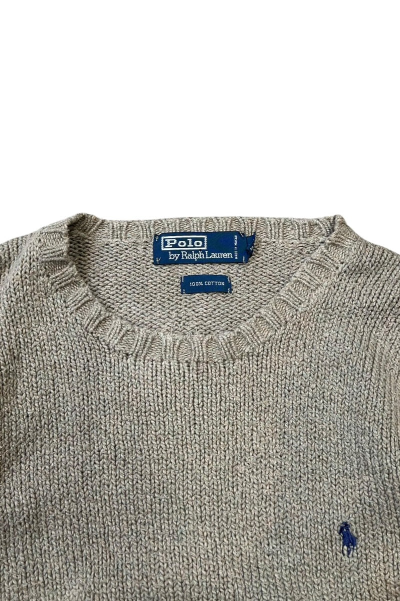 90'S COTTON KNIT SWEATER / KHAKI [SIZE: M USED]