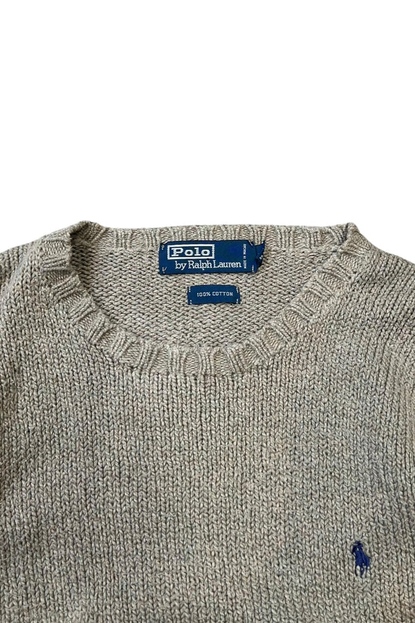 90'S COTTON KNIT SWEATER / KHAKI [SIZE: M USED]