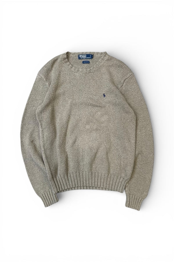 90'S COTTON KNIT SWEATER / KHAKI [SIZE: M USED]