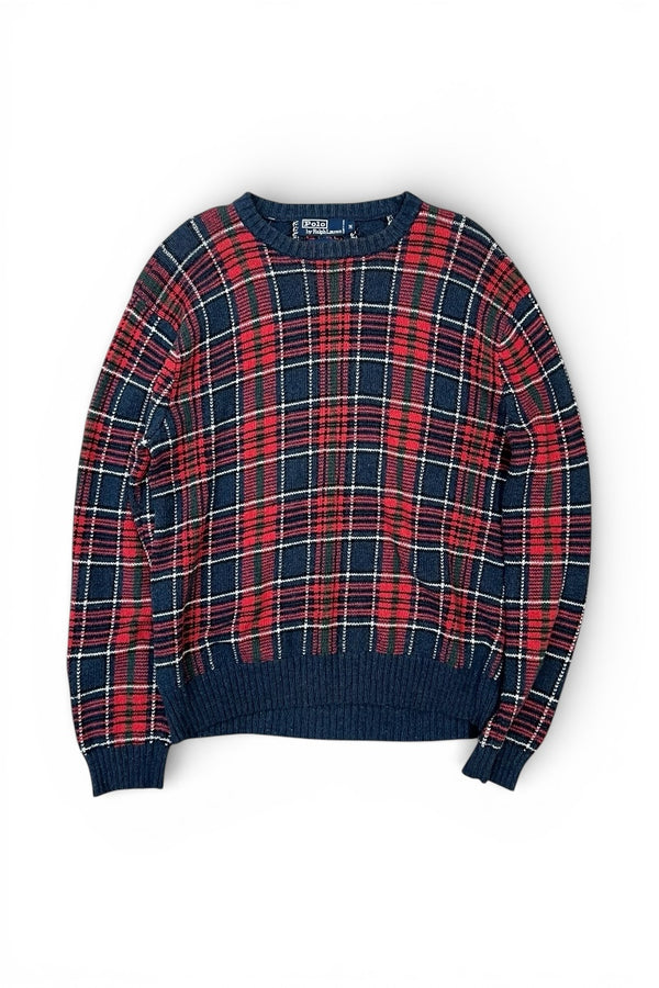 90'S COTTON SWEATER / CHECK [SIZE: M USED]